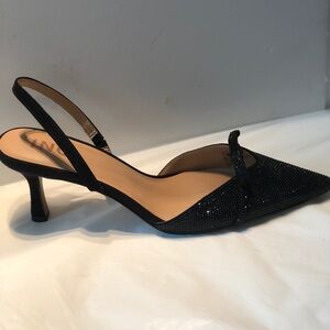 INC International Concepts Black Slingback Kitten Heel Shoes with Beaded Toe